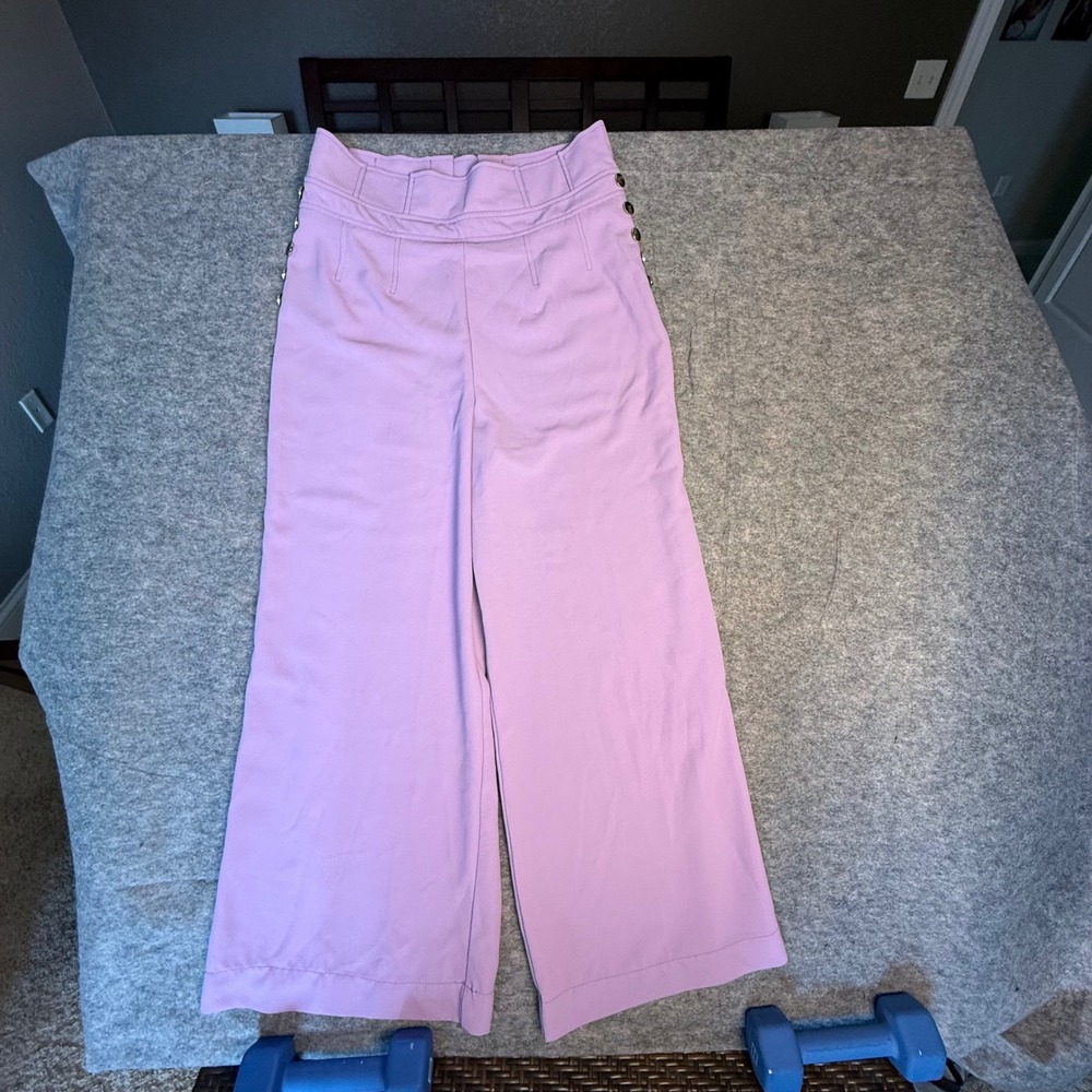 NY&Co 7th Avenue Wide Leg Pants Women 14 Purple Sailor Button High Rise Trouser